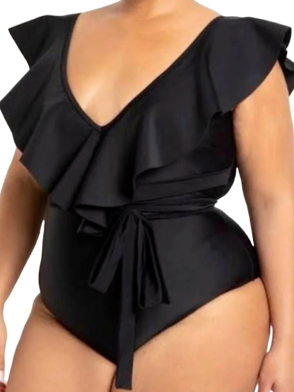 EUC ELOQUII Ruffle Wrap One Piece Swimsuit